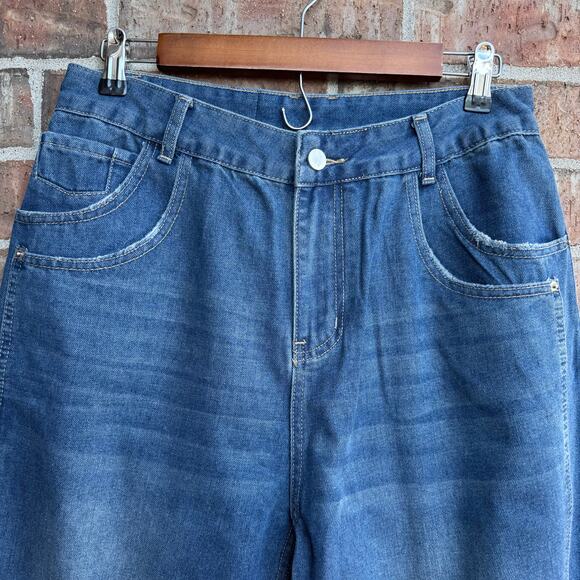 NWT Jokelamb M High Rise Wide Leg Cuffed Jeans Denim - Picture 3 of 5